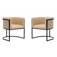 Manhattan Comfort 2-DC044-TN Bali Tan and Black Faux Leather Dining Chair (Set of 2)